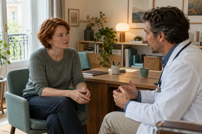 Une femme échange avec un médecin