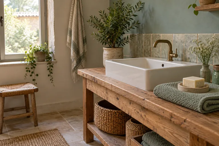 Un lavabo, une serviette pliée et un savon dans une salle d’eau