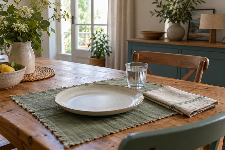 Une assiette vide, un verre d’eau et une serviette reposent sur une table