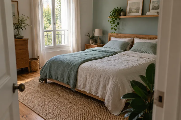 Deux couvertures distinctes sont disposées côte à côte sur un lit