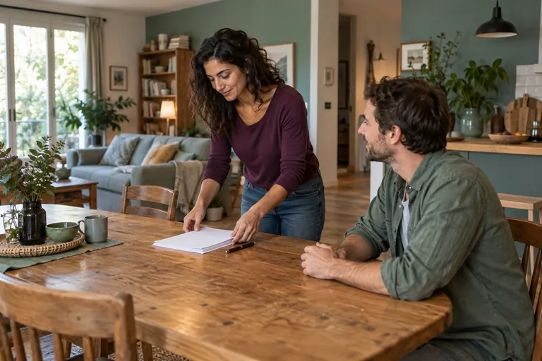 Une femme dispose des feuilles blanches sur une table