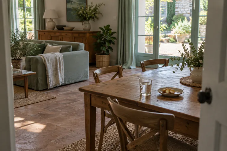 Un verre d’eau et une petite assiette reposent sur une table