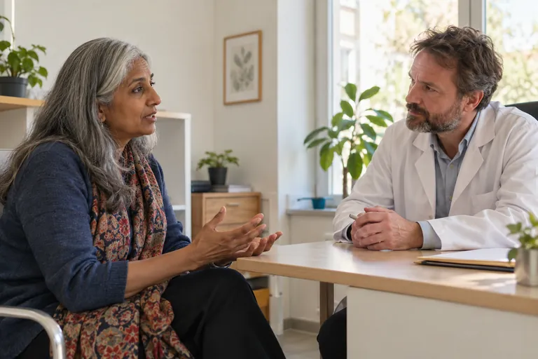 Une femme échange avec un médecin dans un cabinet