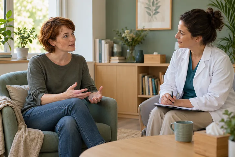 Une femme échange avec une professionnelle de santé
