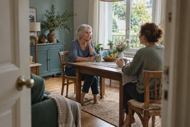 Deux femmes discutent autour d’une table