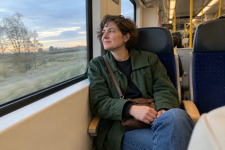 Une personne est assise dans un train régional près de la fenêtre