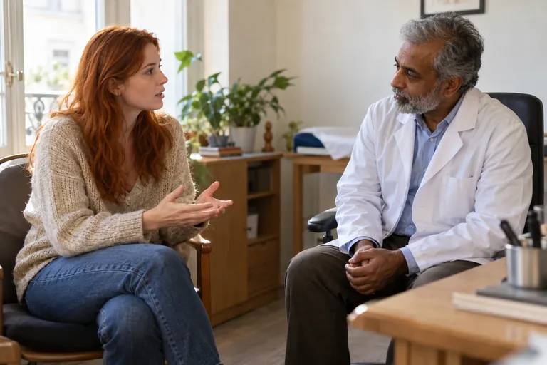 Une femme échange avec un médecin dans un cabinet