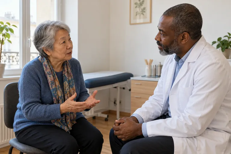 Une femme échange avec un médecin dans un cabinet